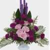 Pink roses, Snapdragons, Purple Carnations, fillers, and greens