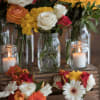 Seasonal blooms designed in a mason jar. 