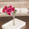 Hot pink spray roses, sheer ribbon, white or light pink filler flower