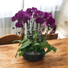 A high quality eight purple orchids arrangement with a vase 14&quot; D