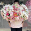 All premium flowers, grand arrangement in a pink velvet box

