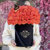 Standard 50 orange roses in a black velvet box 
Deluxe 75 orange
