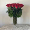 100 roses with a beautiful tall glass vase