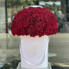 50 red heart shaped roses in our signature velvet light pink box