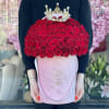 Standard 50 red roses with a crown 
Deluxe 75 red roses with