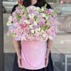 Mix of flowers in our pink velvet signature box 