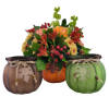 Festive Fall arrangement design in a keepsake Glass Pumpkin. Full of fall