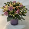 purple roses, carnations any other flowers the same colors.