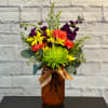 Beautiful fall blooms in autumn colored mason jar!