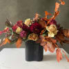 Stunning black callas, dahlias and garden roses.
