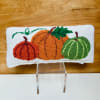 A beautifully crafted hooked wool pillow is depicting colorful Autumn Pumpkins. 
Dimensions: