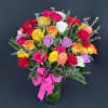 Send an explosion of color with this long-stemmed rose arrangement perfect for