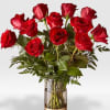 Red Rose&#039;s with gold baton vase 3 different size 12 Rose&#039;s 18