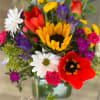 Compact cube of vibrant colored wild flowers 
