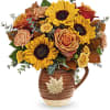 Warm as the autumnal sun, this joyful sunflower bouquet is perfectly presented