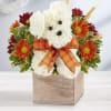  Our fall flower pup is a true delight. Crafted from white