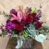 This romantic design has a mix of dark purples, passionate reds, and