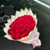 Sweet bouquet of Red 25 Ecuadorian Roses, with a light pink wrap.