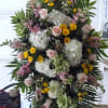 Multiple Colored Hydrangea, Roses, Spray Roses, Snapdragons, Ruscus, Palms, Fancy Greens