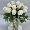Dozen white standard Roses for any occasion with Dusty Miller fillers