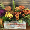 Thanksgiving Center piece in fall colors flowers in wood box, to make