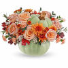 Brighten your fall gatherings with Teleflora&#039;s Harvest Magic Bouquet, featuring autumnal peach