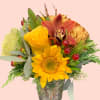 Sunflowers and bronze flowers in sparkle with sunshine of the season