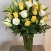 Lovely bouquet of  yellow and white long stem, white Asiatic lilies