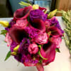 Elegant wedding bouquet with Shades of purples, pink, lavender and fuchsia. 