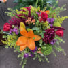 A mix of fall flowers makes a statement! Dahlias, Freedom roses, amaranth
