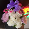 Flower shape dog in basket with flowers 