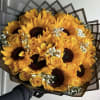 sunflowers and gypsophila, a touch of impossible eucalyptus