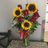 Roses &amp; Sunflowers arranged in glass vase - Approx. Height 22&quot;