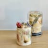 Handmade with organic beeswax and a light, natural scent. Decorated with real