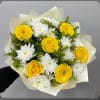A combination of yellow roses and white daysis, this combination is best