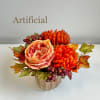 Artificial (Faux) Fall Mums With Rose, Berries and Assorted Fall Leaves in