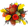 Fall flowers in a clear vase,
roses, pincushion, mini calla lilies, astilbe, hydrangeas
Flowers