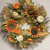 22&rdquo; vine wreath, lush &amp; full of sunflowers, mini pumpkins, fall leaves