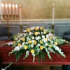 Loving Memory Casket Spray includes:
Yellow Roses
White Carnations
White Gladiolus
White Dendrobium Orchids
This type of