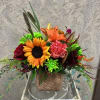 Recipe: Red Roses, Lilies, Green Chrsythemums, Sunflower, and green succulent in a
