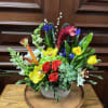Recipe: Blue Iris, Ginger, .White Snapdragons, Green Hydragaes, Yellow Cymbidium Orchids, Orange