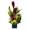 Bright Red Ginger designed with Yellow Cymbidium Orchid Blooms, Birds of Paradise