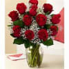 a traditionally designed dozen red roses with babies breath if you would
