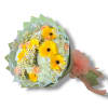 Bright yellow gerberas, white hydrangeas and charming chamomile flowers combined in a