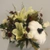 Beautiful custom design of fresh blooms designed in a keepsake 
Ceramic Pumpkin.