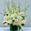 A stunning all white design with the white as Snow White roses