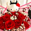 Dz red roses, Hello Kitty Wrap, Hello Kitty Plush key chain, and