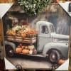 Festive Fall truck with pumpkins and flowers 30x30