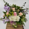 This enchanting bouquet features an exquisite combination of pink roses, white hydrangeas