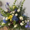Spring flowers in a wicker basket